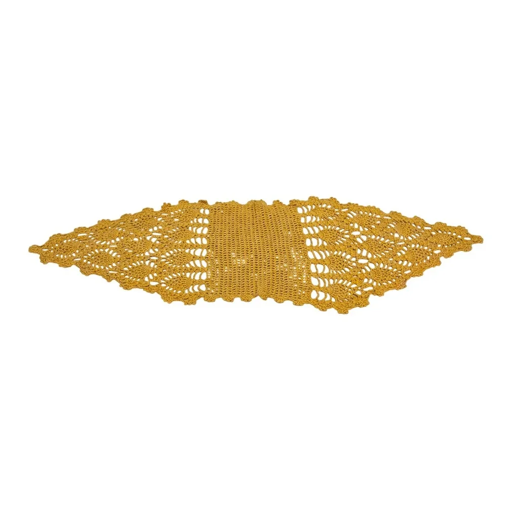 Vintage Gold Crochet Lace Table Runner 36 Inch Dresser Doily Mustard Yellow‎